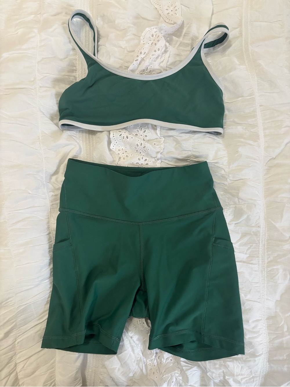 Athleta Forest Green Athletic Bike Shorts with Contrast Trim